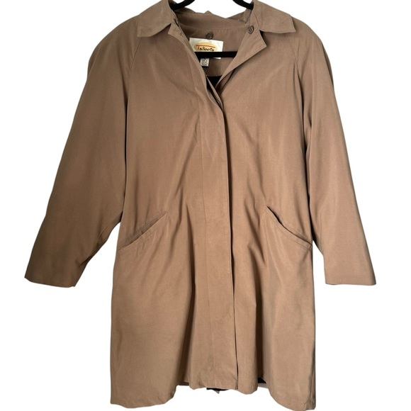 Talbots Petites long trench coat removable lining hidden buttons tan size 10 - Picture 1 of 9